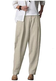 PRICES MAY VARY. Simple and elegant lantern pants, back elastic waist for comfort and easy to pull on, button and zipper closure, loose style linen pants for women Solid color, patchwork design, pleated in front and cuff, this unique style trousers can makes you more attractive and charming Casual relaxed fit，you can pair it up with a t-shirt/top/blouse, breathable and comfortable linen fabric, warm in winter and cool in summer. Suit for holiday, party, evening, streetwear, casual daily wear, ou Style Linen Pants, Linen Pants For Women, Vintage Harem Pants, Lantern Pants, Casual Linen Pants, Linen Joggers, Summer Suit, Pants Elastic Waist, Casual Wide Leg Pants