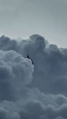 a bird is flying through the clouds on a cloudy day