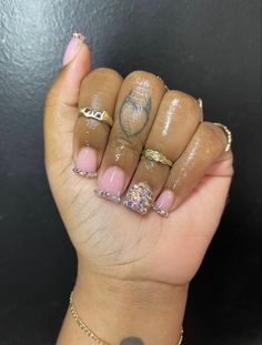 Baby pink short acrylic nails bling diamonds Drip Nails, Long Acrylic Nails Coffin