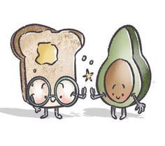 an avocado and peanut butter toast are shown in this humorous cartoon, which appears to be very similar to each other