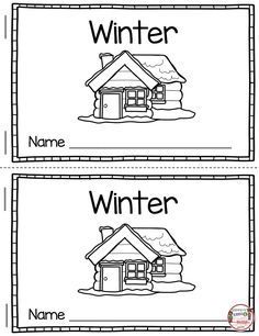 two pictures of winter and winter themed words