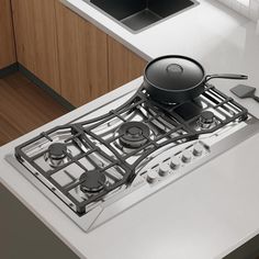 a stove top with a pot on the burner