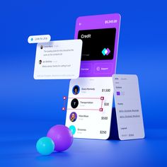 two mobile phones and three balls on a blue background with text that reads credit card