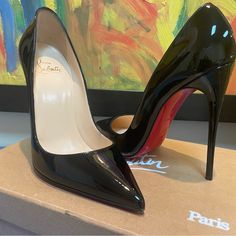 Gorgeous And Classic Lounoutin Black Patent Leather Stilettos! Near Perfect Condition. Size 38/7.5 Original Box And Storage Bag Included. Leather Stilettos, Feminine Shoes, Louboutin Shoes, Black Patent Leather, Christian Louboutin Shoes, Storage Bag, Shoes Women Heels, Patent Leather, Bag Storage