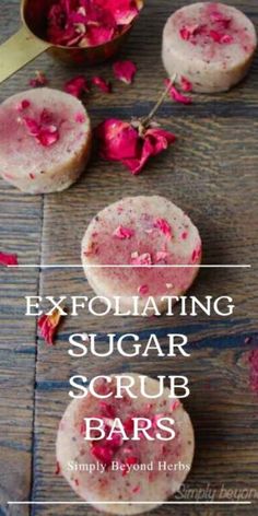 some pink sugar scrubs on top of a wooden table