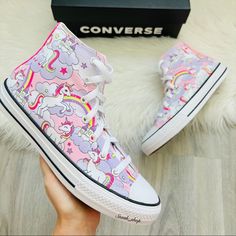 Brand New With Box. 100% Authentic! They've Got The Iconic Features You Know And Love Plus Bright Unicorn Prints, Just For Fun. Canvas High Top Sneakers. Smartfoam Insole For Cushioning. Allover Unicorn, Rainbow And Castle Prints. Soft Lining For Comfort. Iconic Chuck Taylor Ankle Patch. Size 4.5y- 6.5 Women’s Shoes Custom Converse High Tops, Camo Converse, Burgundy Converse, Neon Unicorn, Chuck 70 Converse, Canvas High Top Sneakers, Brown Converse, Unicorn Shoes, Black Chuck Taylors