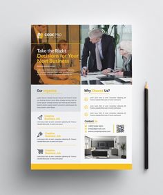 a yellow and gray business flyer template