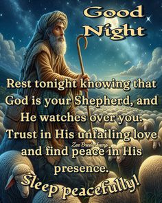 the good night with an image of jesus and sheep