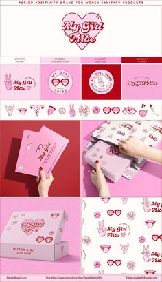 a pink box with hearts and glasses on it, surrounded by other images that include the words happy valentine's day