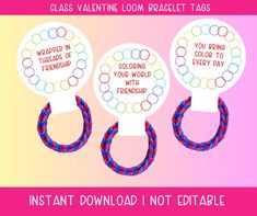 three handmade valentine's day loom bracelet tags