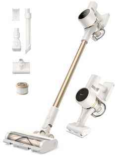 an image of a white and gold device with attachments on the side, including a cell phone holder