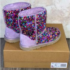 Kids Youth Ugg Lilac Frost Classic Mini Stellar Sequin (Worn) & In Original Box Color: Lilac Frost Sequin Style No: 1112244k Description: Super Cute Lilac Frost Sequin Ugg Boot. Size 4. Worn In Original Box. Sequin Ugg Boots, Ugg Boot, Kids Uggs, Ugg Classic, Box Color, Classic Mini, Ugg Shoes, Kid Shoes, Kids Shoes