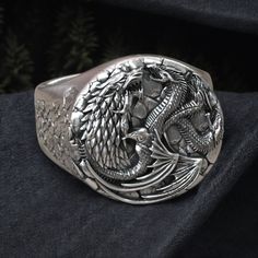 Stark Targaryen Ring Wolf Dragon 925 Sterling Silver Game of Thrones Inspired Jewelry Handmade Artisan Crafted Unique Statement Ring - Etsy Game Of Thrones Inspired Jewelry, Dragon Ring Women, Dragon Wedding Rings, Targaryen Ring, Targaryen Jewelry, Dragon Rings, Stark Targaryen, Game Of Thrones Jewelry, Dragon Wedding