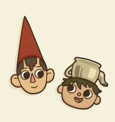 two cartoon heads with one wearing a hat and the other looking like an elf's head