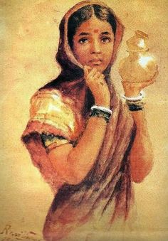 an old painting of a woman holding a lamp in her hand and looking at the camera