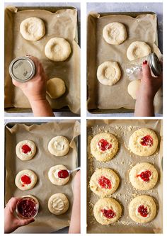 process shots showing how to make strawberry shortbread cookies