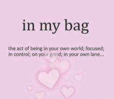 a pink background with hearts and the words in my bag