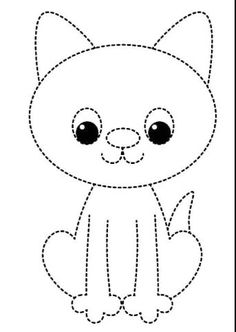 a cute cat with big eyes is shown in the shape of a dotted line on a white background