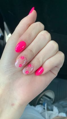 Dip Nails Ideas With Design, Hot Pink With Design Nails, Simple Hot Pink Nails Short, Simple Nail Designs Hot Pink, Simple But Cute Short Nails, Bright Pink Nail Designs Short, Short Summer Acrylic Nails Almond Pink, Easy Pink Nail Designs Simple, Hot Pink Gel X Nails