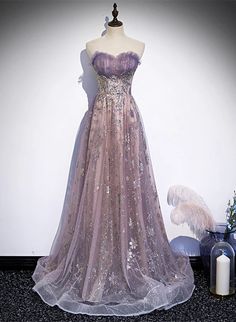 Light Purple Tulle with Lace A-line Floor Length Party Dress, Light Pu – BeautyDressy Purple Evening Dress, Purple Tulle, Prom Dress Inspo, Purple Prom, Prom Dress Ideas, Yule Ball, Prom 2024, Floor Length Prom Dresses, Prom Inspo