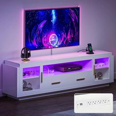 42013028384810 65 Inch Tv Living Room, White And Gold Dresser, Tv Stand Decor Living Room, Console Tv Stand, Jean Styles, Tv Stand With Led Lights, Cubby Shelf, Led Tv Stand, Media Console Table