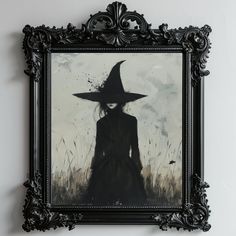 a painting of a woman wearing a witches hat