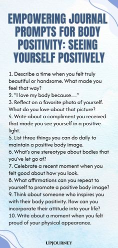 Explore these empowering journal prompts designed to cultivate body positivity and help you see yourself in a positive light. Start your journey towards self-acceptance and self-love with these thoughtful prompts that encourage a positive mindset about your body image. Use these prompts as tools for reflection, empowerment, and embracing your unique beauty from within. Let's embrace a more loving relationship with our bodies through intentional journaling exercises. Intentional Journaling, Skeleton Scenes, Passion Journal, Journaling Exercises, Spiritual Journaling, Counseling Tips, Psychology Terms, Heath Tips