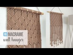 two macrame wall hangings with the words macrame written below them