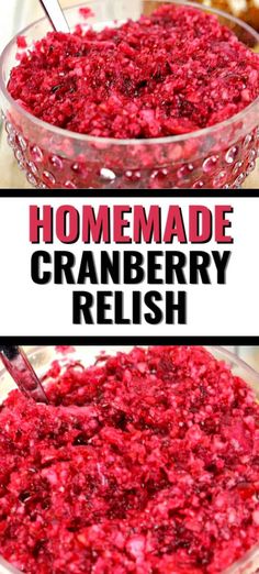 homemade cranberry relish recipe in a glass bowl