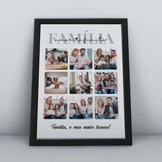 a family photo collage with the word familia on it in black frame