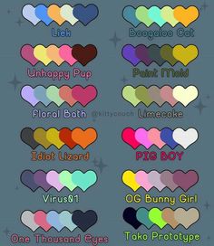 the different colors of hearts are shown in this graphic file, and it is also available for