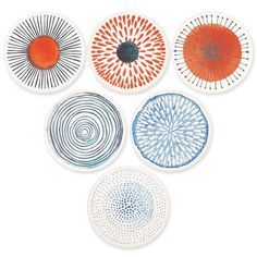 six plates with different designs on them