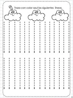 a printable worksheet with three clouds in the sky and one is raining