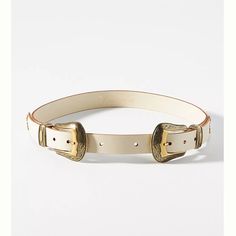 Nwt Anthropology Western Double-Buckle Belt Color: Cream Fit: Standard Leather, Metal Buckle Styling Imported Dimensions M: 40"L 1” W Womens Western Belt, Cream Belt, Double Buckle Belt, Western Accessories, Anthropologie Accessories, Western Belts, Buckle Belt, Anthropology, Metal Buckles