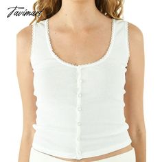 Tavimart Chic White Tank Top Button Front Closure Y2K Lace Trim Sleeveless Slim Fit Vest Women Summer Cropped Tops Boho Holiday Clothes Boho Holiday Outfits, Holiday Clothes, Vest Women, Summer Crop Tops, Cropped Tops, White Tank Top, White Tank, Womens Vest, Holiday Outfits