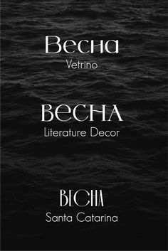 three different types of black and white text on a dark background with the words becha written