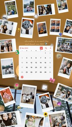 a calendar with many photos on it and the date is circled by several different pictures