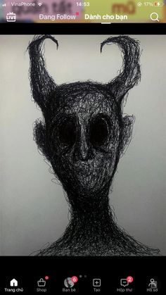 a drawing of a demon with horns on it's head is featured in an instagram