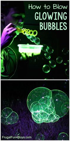 glow in the dark bubbles that are glowing green