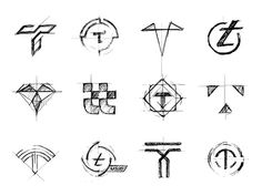 various symbols drawn in pencil on white paper