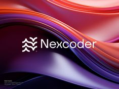 the new logo for nexcoder is displayed on an abstract purple and red background