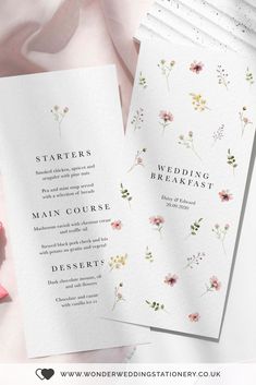 Pink Floral Wedding Menus Wedding Spring Invitations, Summer Wedding Stationary, Wildflower Wedding Stationery, Wildflower Wedding Invites, Spring 2025 Wedding, Pastel Wedding Invites, Floral Wedding Invites, Colourful Wedding Invitations, Wedding Invitations Bright