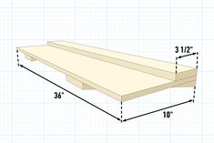 the measurements for an unfinished shelf with two sides and one side missing from the bottom