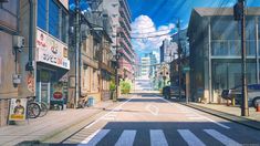 an empty city street is shown in this digital painting