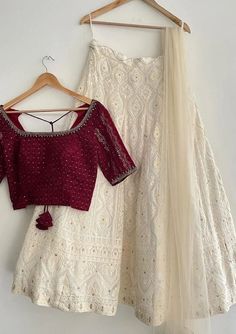 White Lehenga Choli, Bridesmaids Outfits, Chikankari Lehenga, Engagement Lehenga, White Lehenga, Simple Lehenga, Trendy Outfits Indian, Sequence Embroidery