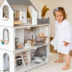 Handcrafted White Dollhouse With Swing and Balcony Personalizable Playhouse for Endless Imagination - Etsy Bunk Bed Shelf, Kids Room Accessories, Toy Shelves, Bed Shelves, Media Furniture, How To Dress A Bed, Holiday Mood, Dollhouse Kits, Watercolor Palette