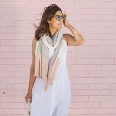 It’s our #1 seller and everyone's favorite, with more than 1000 5-Star reviews for a reason. The Organic Cotton Dreamsoft Travel Scarf is irresistibly soft, versatile and made from the safest cotton on the planet. It makes the perfect gift (for yourself and a friend). With three ways to wear, this all-in-one scarf + shawl + blanket will keep you comfortable anywhere your travels take you. The trendy colorblock pattern combined with a soft blush for the perfect spring combo. It’s the perfect way Shawl Blanket, Cozy Shawl, Color Block Scarf, Travel Scarf, Fall Scarves, Toxic Chemicals, For A Reason, Pesticides, Knit Outfit