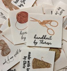 many different types of knitting labels on white paper