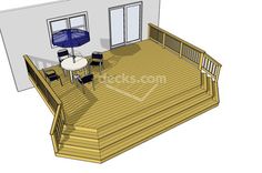 an image of a deck with chairs and table in the middle, on top of a house