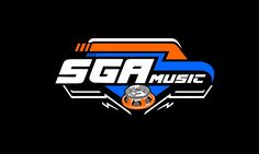 the logo for sga music with an orange, blue and white design on it